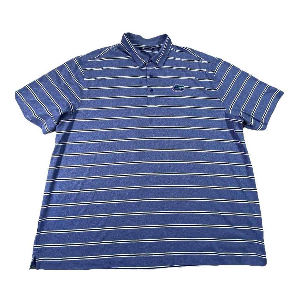 Florida Gators Polo Shirt Mens 3XL Blue Striped Cutter & Buck Football NCAA Logo